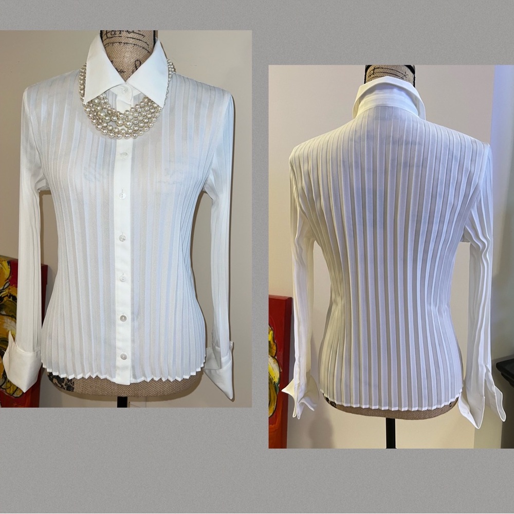 EUC-Josephine Chaus Petite-Long Sleeve Blouse/French Cuffs-8 (Petite) - Picture 2 of 11